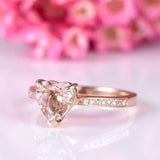 1.5ct Heart Cut Peach Morganite Diamond Accent Solitaire Ring 14k Rose Gold Over