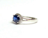 2ct Oval Cut Blue Sapphire Split Halo Engagement Ring 14k White Gold Finish