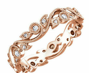 1ct Wedding Ring Band Round Cut Diamond Milgrain Filigree 14k Rose Gold Finish