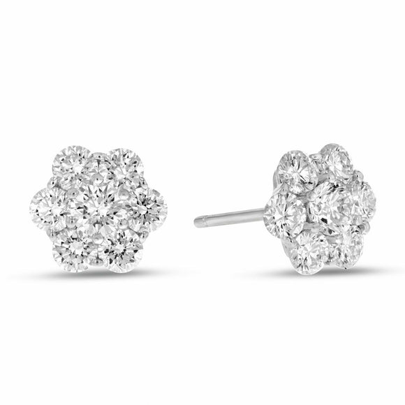 2.3ct Round Cut VVS1D Diamond Cluster Stud Earrings 14k White Gold Finish