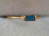 0.4ct Baguette Cut London Blue Topaz Minimalist Ring 14k Yellow Gold Finish