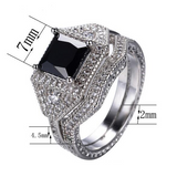 3Ct Princess Black Diamond Bridal Set Halo Ring Twist Band 14K White Gold Finish