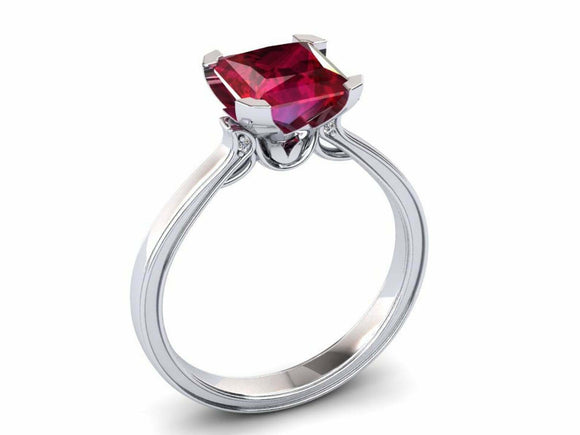 2ct Princess Cut Pink Ruby Engagement Ring Solitaire Women 18k White Gold Finish