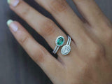 2.2ct Engagement Ring Ova Cut Green Emerald Halo Bypass 14k White Gold Finish