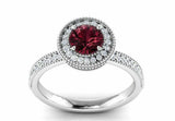 2ct Round Cut Red Garnet Halo Milgrain Accent Engagement Ring 14k WhiteGold Over