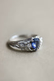 1ct Pear Cut Blue Sapphire Engagement Ring Petal Leaf Trilogy 14k WhiteGold Over