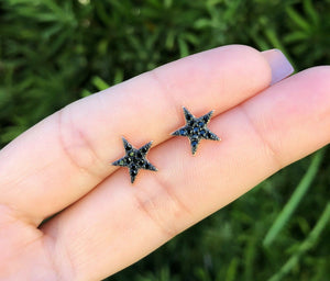 2Ct Round Cut Black Diamond Star Shaped Women Stud Earring 14K White Gold Finish