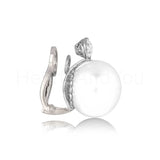 0.02ct Round Simulated Diamond Pearl Solitaire Stud Earring 14k WhiteGold Plated