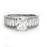 4Ct Radiant Diamond Milgrain Baguette Accent Engagement Ring 14K White Gold Over