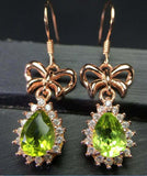 2.7ct Drop Earrings Pear Cut Green Peridot Floral Halo 14k Yellow Gold Finish