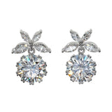 1.7ct Round Cut Diamond Floral Leaf Drop Earrings Women 14k White Gold Finish