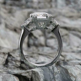 3ct Emerald Cut Diamond Engagement Ring Pear Accents Trilogy 14k White Gold Over