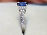 3ct Oval Cut Blue Sapphire Milgrain Step Accent Vintage Ring 14k White Gold Over