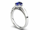 1ct Round Blue Sapphire Engagement Ring Milgrain Solitaire 14k White Gold Finish