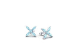 1ct Marquise Cut Blue Aquamarine Floral Stud Earrings 14k White Gold Finish