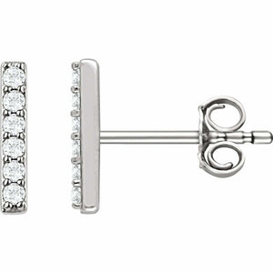 0.6ct Round Cut Diamond Accents Vertical Bar Stud Earrings 14k White Gold Finish