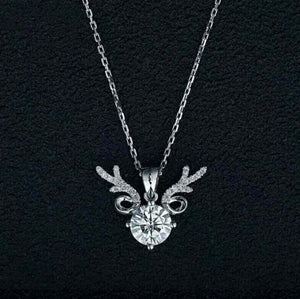 2Ct Round Cut Diamond Stag Reindeer Pendant with Chain 14K White Gold Finish