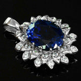 2Ct Round Cut Blue Sapphire Diamond Halo Pendant 14K White Gold Finish NO CHAIN