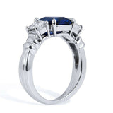 2.3ct Asscher Cut Blue Sapphire Engagement Ring Trilogy 14k White Gold Finish