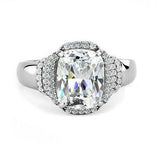 4Ct Cushion Cut Diamond Halo Round Accents Engagement Ring 14K White Gold Finish