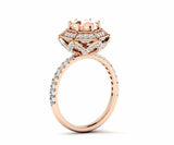 2.3ct Round Cut Morganite Halo Solitaire with Accents Ring 14k Rose Gold Finish