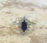 1.7ct Marquise Cut Blue Sapphire Diamond Floral Halo Ring 14k White Gold Finish