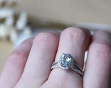 1.5ct Oval Blue Aquamarine Engagement Ring Split Shank Halo 14k White Gold Over