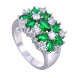 4Ct Oval Cut Green Emerald Floral Cocktail Engagement Ring 14K White Gold Finish