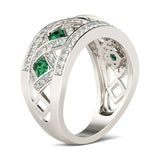 4Ct Round Cut Green Emerald Diamond Square Wedding Band Ring 14K White Gold Over