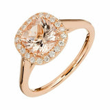 1.2ct Cushion Cut Peach Morganite Engagement Ring Halo 14k Rose Gold Finish