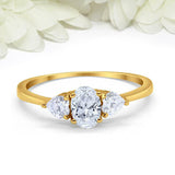 1ct Oval Cut Diamond Engagement Ring Heart Accents Trilogy 14k YellowGold Finish