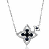 3ct Round Blue Sapphire Pendant Chain Diamond Halo Mom Gift 14k White Gold Over