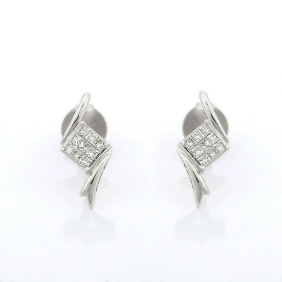 1.25ct Drop Earrings Princess Cut Diamond Stylish Design 14k White Gold Finish