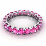 3.3ct Round Cut Pink Sapphire Wedding Band Iced Full Eternity 14k WhiteGold Over