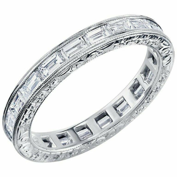 2.3ct Baguette Cut Diamond Wedding Ring Band Vintage Eternity 14k WhiteGold Over