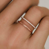 Double Row Open Wedding Ring Band 0.65ct Round Cut Diamond 14k Rose Gold Finish