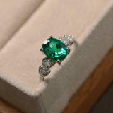 2ct Oval Cut Green Emerald Heart Shape Diamond Accents Ring 14k WhiteGold Finish