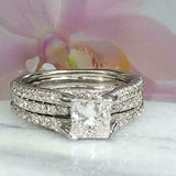 3ct Princess Cut Diamond Stackable Dual Engagement Ring Guard 14k WhiteGold Over