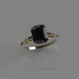 2.5ct Emerald Cut Black Diamond Engagement Ring Solitaire 14k Yellow Gold Finish