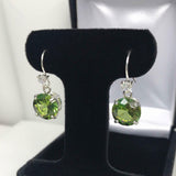 1.5ct Drop Earrings Round Cut Green Peridot Stylish Fish Hook 14k WhiteGold Over