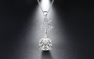 0.9ct Cushion Cut Diamond Prong Setting Long Pendant Chain 14k White Gold Finish