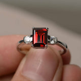 1.2ct Emerald Cut Red Garnet Engagement Ring 14k WhiteGold Finish Diamond Accent