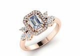 Halo Floral Solitaire Engagement Ring 2ct Emerald Cut Diamond 14k Rose Gold Over