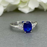 1.2ct Oval Blue Sapphire Accents Solitaire Engagement Ring 14k White Gold Finish