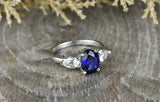 2.6ct Oval Cut Blue Sapphire Engagement Ring 14k White Gold Finish Three Stone