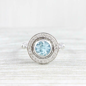 1.2ct Round Cut Blue Aquamarine Diamond Halo Engagement Ring 14k White Gold Over