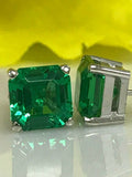 1ct Asscher Cut Green Emerald Solitaire Stud Women Earrings 14k WhiteGold Finish