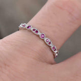 1ct Wedding Band Round Cut Pink Ruby Milgrain Full Eternity 14k WhiteGold Finish