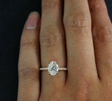 Solitaire with Round Accent Engagement Ring 1.6ct Oval Diamond 14k RoseGold Over