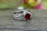 1ct Heart Cut Pink Ruby Engagement Ring Celtic Trinity 14k White Gold Finish